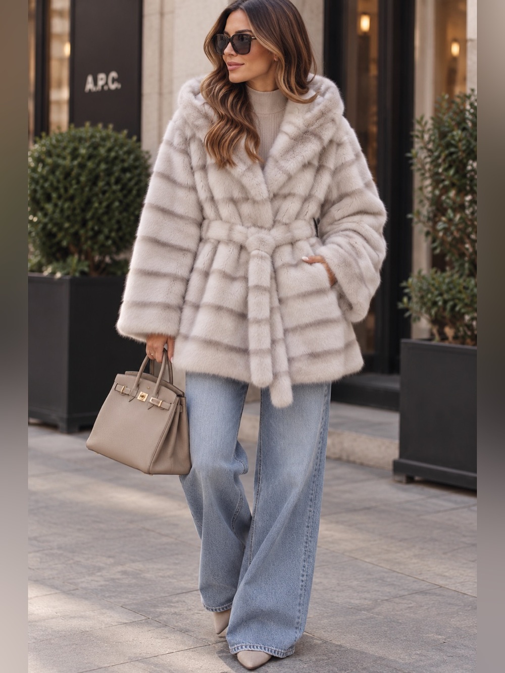Elegant Tan Hooded Faux Fur Fabulous Jacket